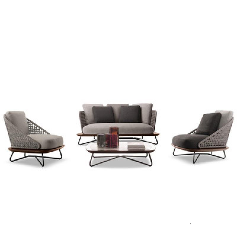 户外沙发简约休闲露台庭院别墅阳台藤编藤椅三件套家具茶几组合 四人组合+大理石茶几组合