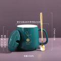 创意十二星座陶瓷马克杯带盖勺男女喝水杯家用情侣咖啡办公茶杯子 金牛座-绿杯-带勺带盖 均码