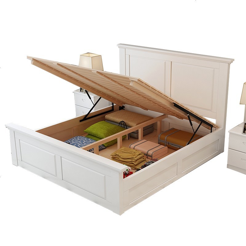 实木高箱床双人床18米美式松木液压气压单人床15带储物床箱体床