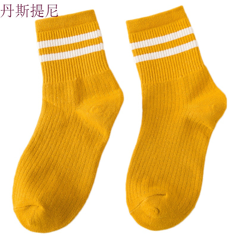 韩版黑白条纹学院风二杠女袜棉袜中筒棒球袜条纹潮袜百搭运动防臭