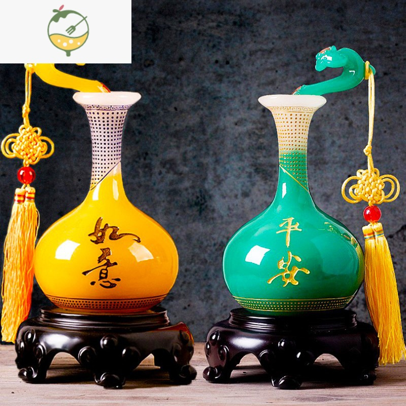 YICHENG中式花瓶摆件客厅酒柜家居礼物装饰玄关电视柜平安水竹富贵竹插花