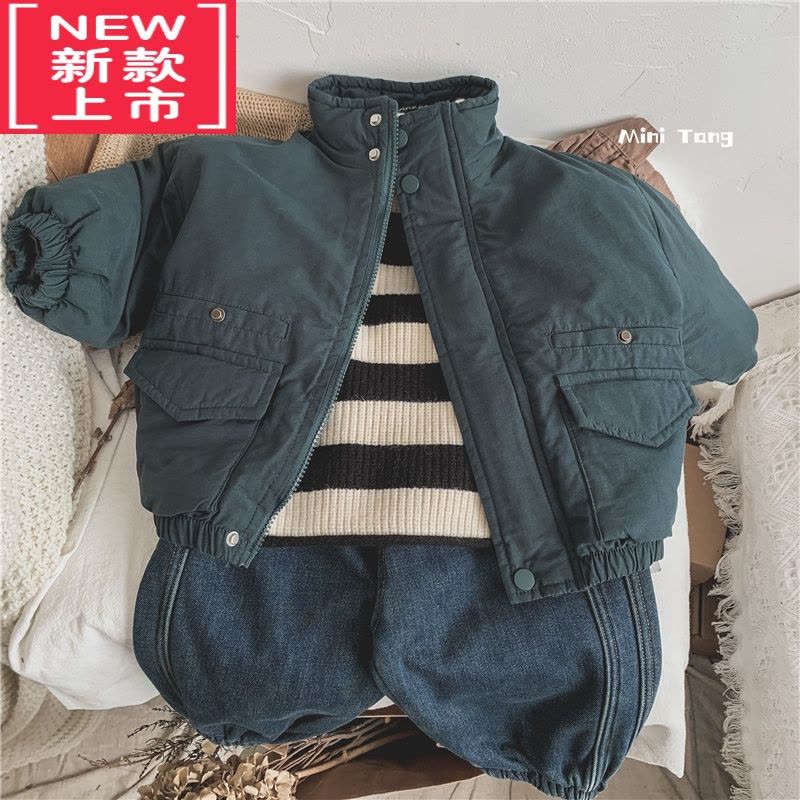 可莉允冬日百搭~韩版儿童加绒保暖纯色牛仔裤子男女宝宝束脚休闲灯笼裤保暖裤图片