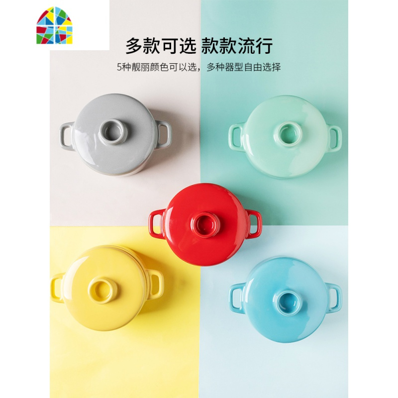 双耳烤盘陶瓷焗饭盘碗创意方形烤箱餐具烘焙芝士西餐盘子 FENGHOU 大号烤碗(蓝色)