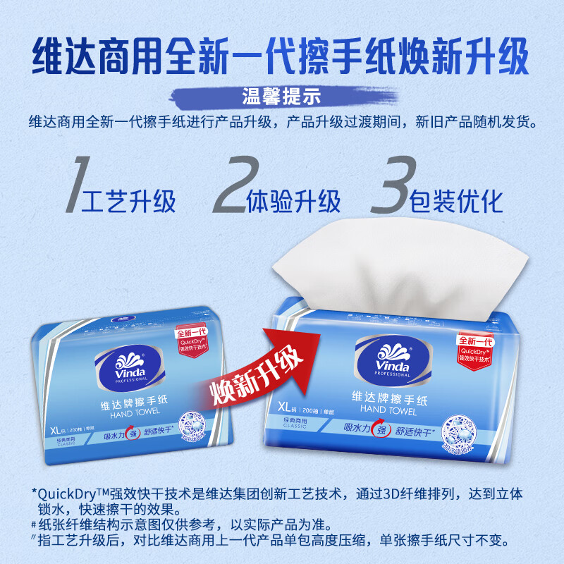 维达(Vinda) 卫生间擦手纸200抽XL码三折抽取式整箱VS2060 20包/箱(非抽纸)高清大图