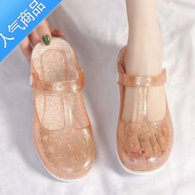 SUNTEK上班果冻凉鞋女白色护士洞洞鞋女夏厚底变色防滑大码41中跟凉拖鞋 金色 41偏小一码