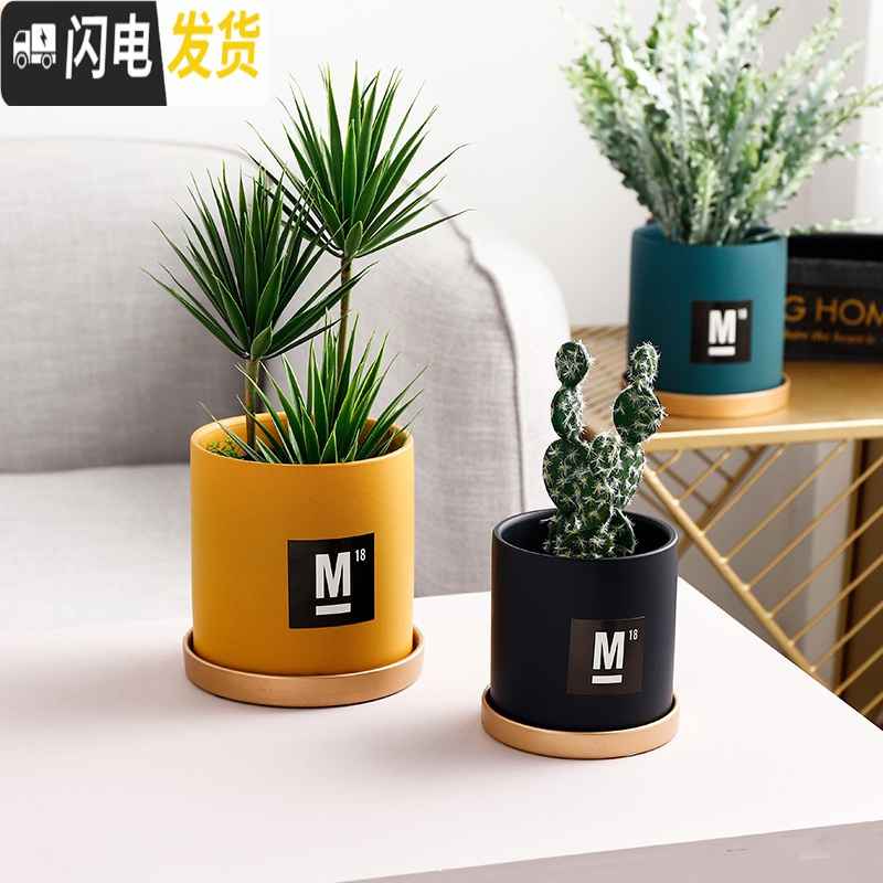 三维工匠|陶瓷花盆多肉绿植花盆创意个性北欧风格ins风直筒带托小花盆 直圆新米白大17*17 中等花盆容器