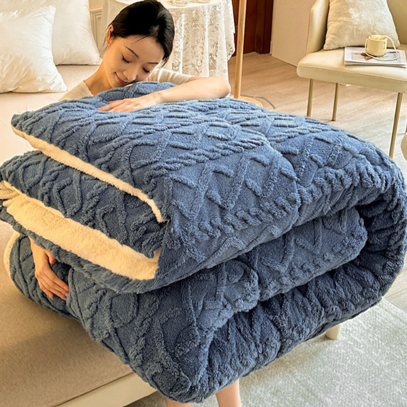 汉司家纺 HANSI-XP01提花雕花羊羔绒被 150*200cm 被子(计价单位:条)蓝色高清大图