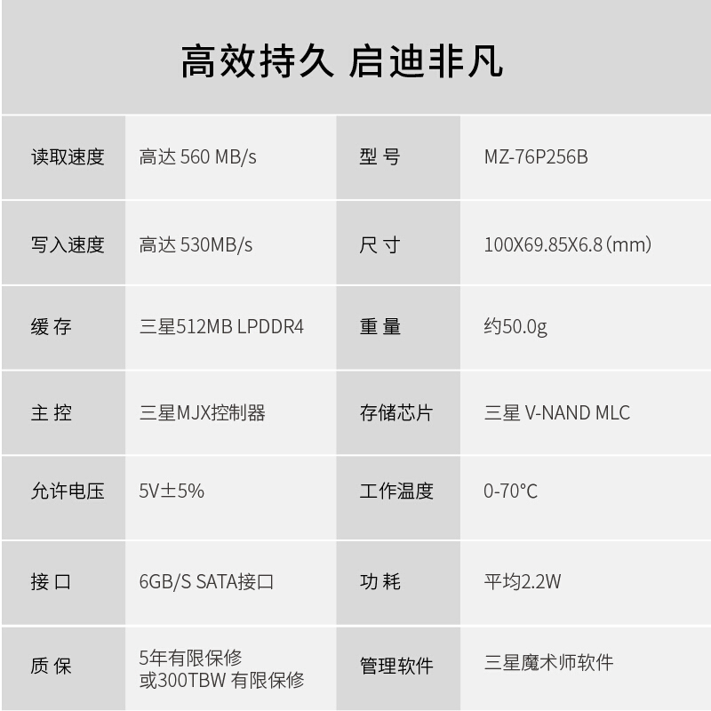 三星(SAMSUNG)860 PRO 512GB固态硬盘mlc颗粒sata3.0接口 2.5“台式组装机笔记本电脑ssd固态硬盘(MZ-76P512)