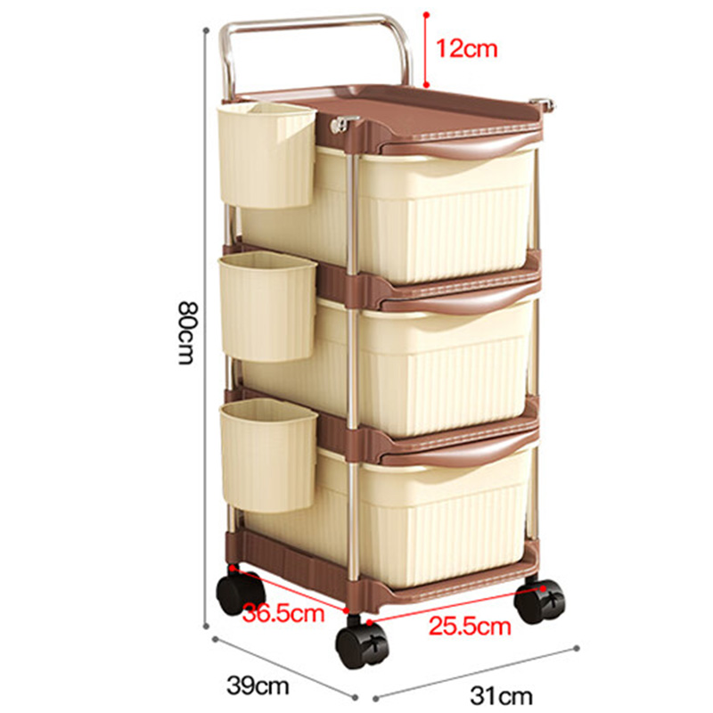 MAXCOOK美厨收纳置物架3层抽屉式小推车奶油色MCZW3858高清大图