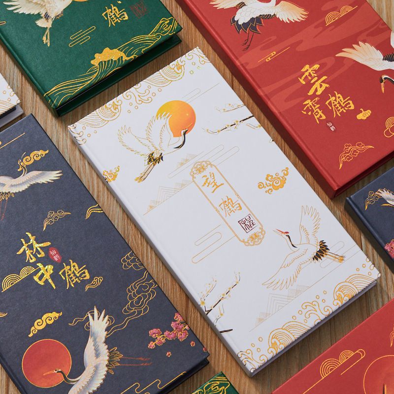 烫金中国风盒装便利贴n次贴古风创意学生可撕便签纸记事|丨1盒+5荧光笔5中性笔1笔袋 百鸟-洋红(6叠/480张)