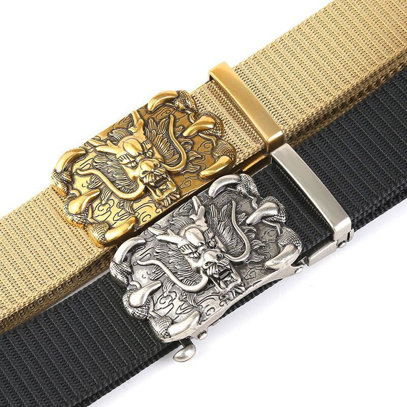 盛世尼曼尼龙腰带无牙扣皮带男士帆布裤带龙头形状人气百搭黑色带子
