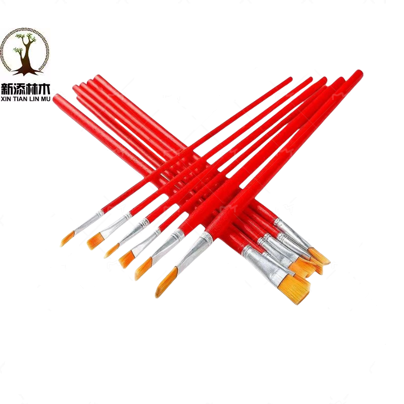 新添林木红杆尼龙毛扁平油画笔 排笔/支6#高清大图