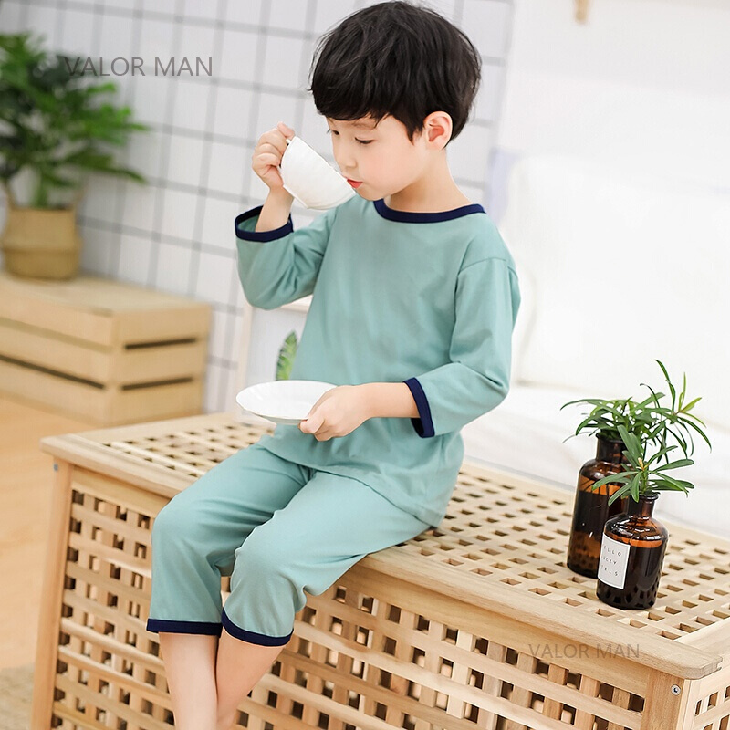 夏季女童纯棉睡衣套装儿童短袖薄款家居服宝宝男孩中袖空服童装