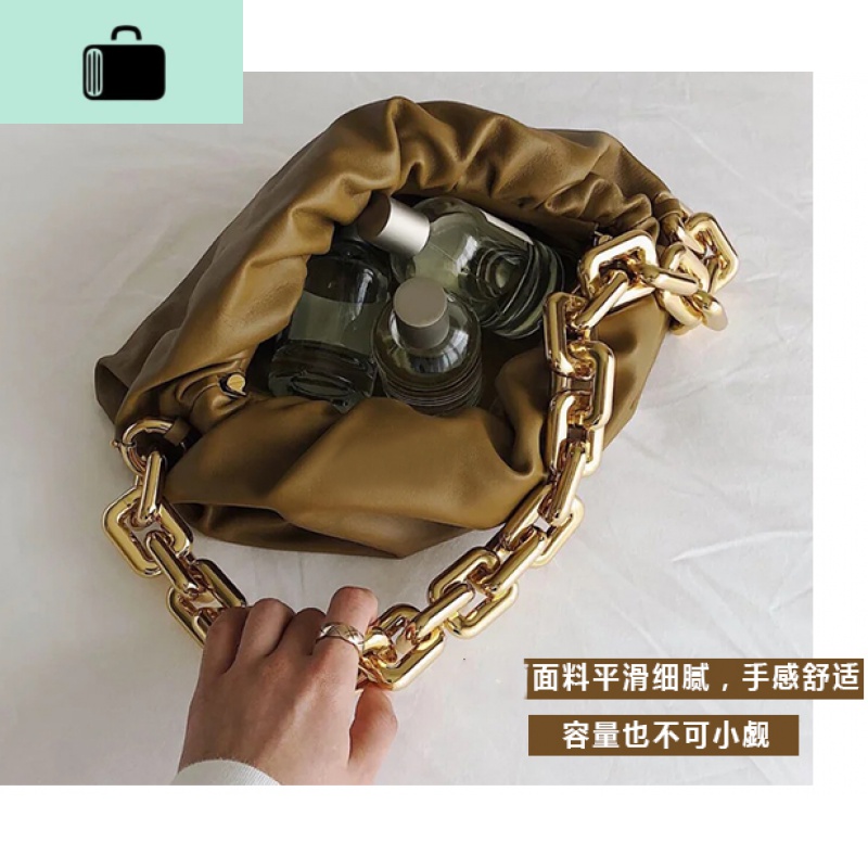 云朵包2020新款包包时尚真皮夹子包单肩斜挎饺子包粗链条手拿女包NEWLAKE高清大图