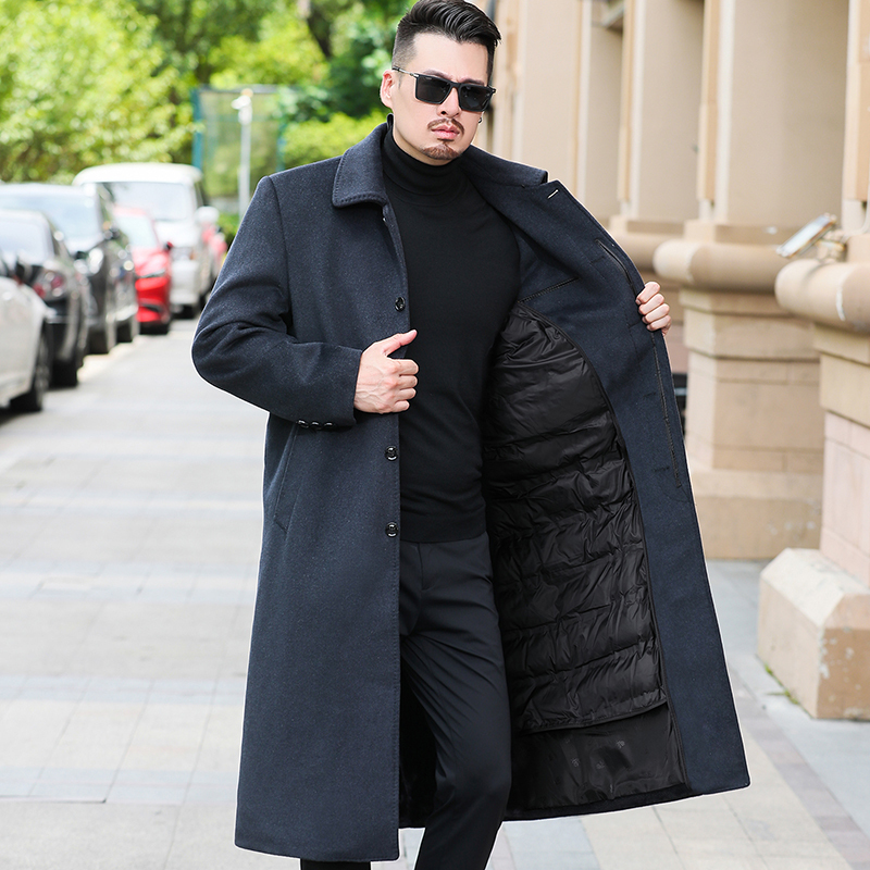 可拆卸羽绒内胆大衣山羊绒呢子男士羊绒大衣中长款过膝爸爸保暖秋冬装