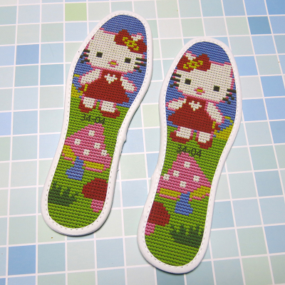 2535码儿童十字绣鞋垫小孩宝宝半成品单股绣印花透气满绣桔红色fkt猫