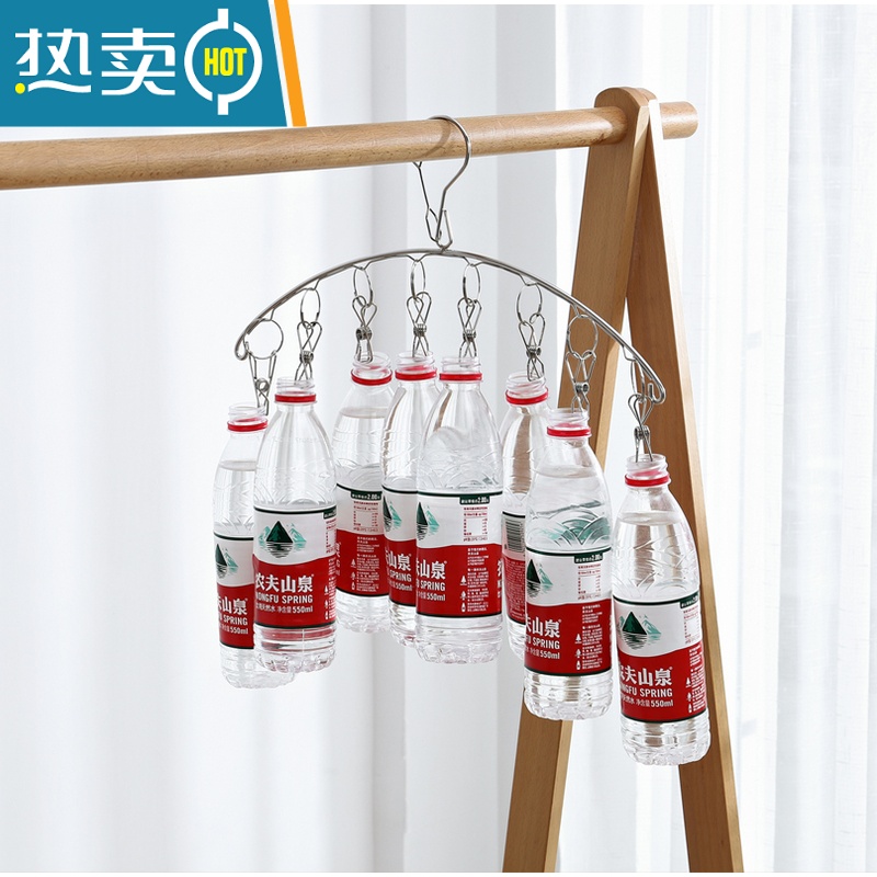 敬平强力防风夹子不锈钢晒衣服夹子家用晾衣夹多功能内衣袜子衣架 2支装-10夹-防风勾高清大图