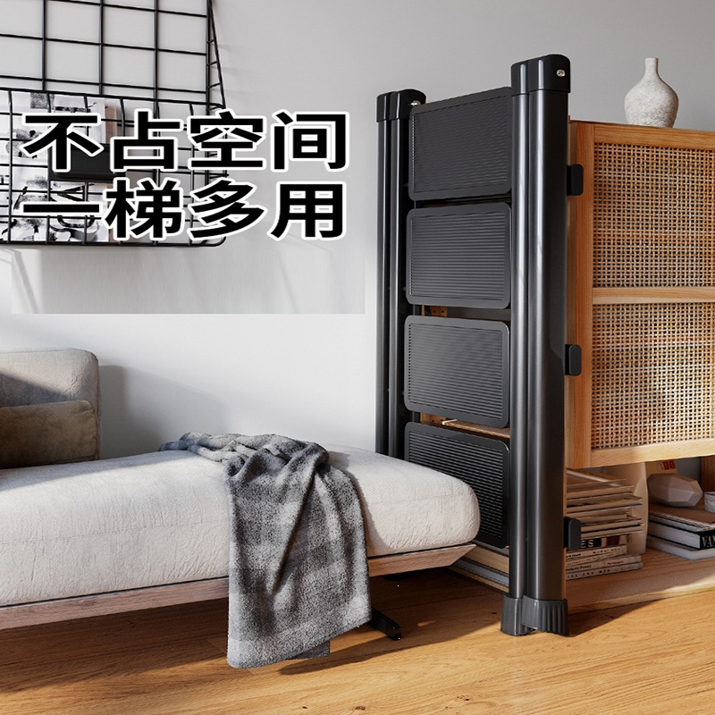 梯子家用折叠伸缩家用折叠梯子人字梯室内多功能工程梯便携置物架_五步多用梯凳中国红