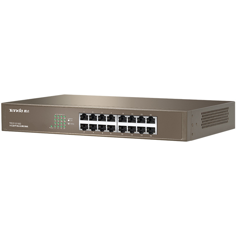 腾达(Tenda)TEG1016D 16口千兆桌面型网络交换机 钢壳机架式 企业工程监控分线器 分流器