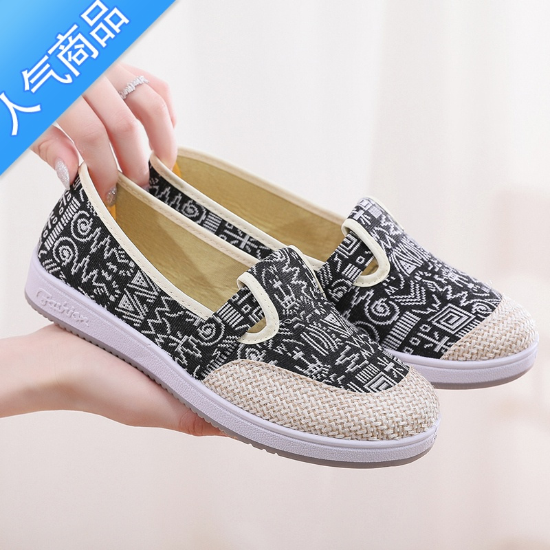 suntek帆布鞋女平底一脚蹬懒人单鞋新款春夏季老北京布鞋女浅口民族风