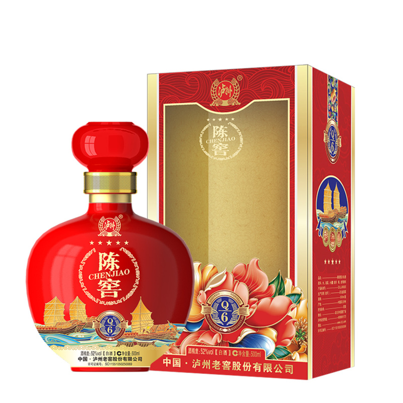 泸州老窖股份Q6陈窖酒52度500ml*6瓶高度白酒整箱装婚宴送礼配三个礼袋