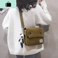 帆布小包包女包新款2020纯色简约软妹原宿ulzzang单肩斜挎小布包NEWLAKE 棕色【带熊猫挂件】