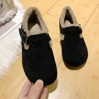 新款时尚短筒雪地靴女加绒短靴子冬季防滑一脚蹬丑萌低帮保暖棉鞋