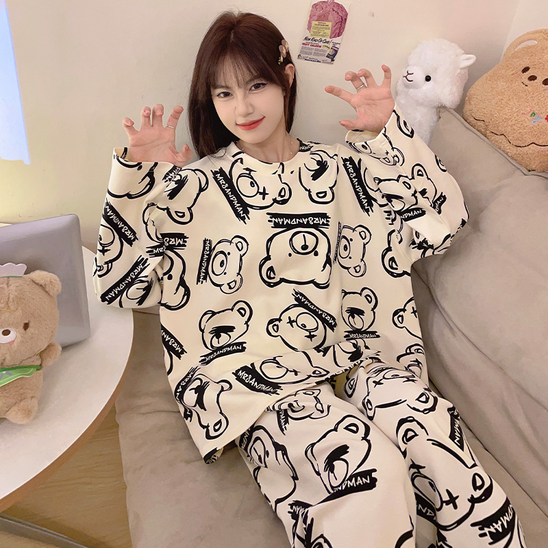 长袖长裤睡衣女春秋款纯棉夏天可爱女款女孩初中生家居服2025新款 L D-63030