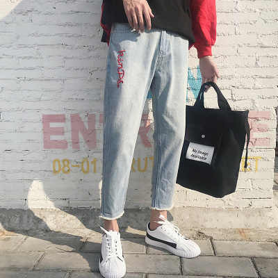 修身裤子男九分裤牛仔裤韩版潮流秋季百搭男士小脚裤男裤文艺男裤