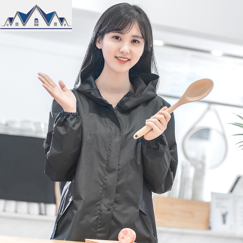 韩系外套围裙防水防油中长款家用厨房做饭家务女时尚大人工作罩衣 三维工匠高清大图