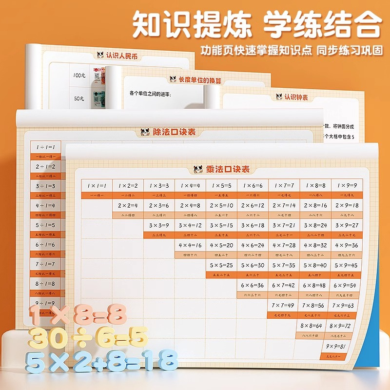 表内乘法+表内除法+九九乘除法 [正版]斗半匠二年级上册数学专项训练表内乘法小学生九九乘除法口诀表练习题一年级三下册认识