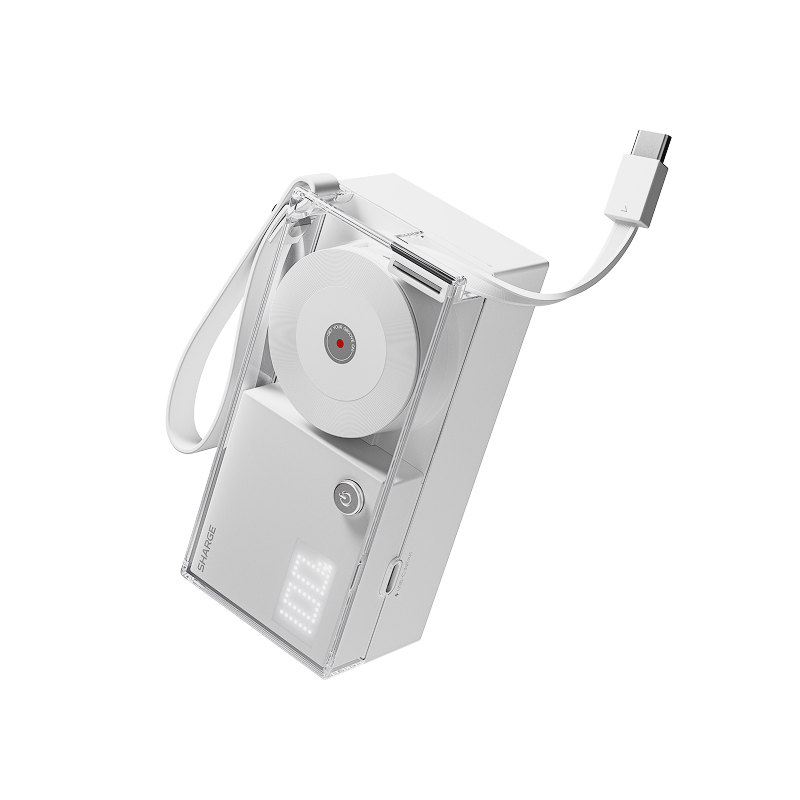 闪极【新3C认证】唱片三合一充电宝可上飞机充电器自带线30W快充 10000mAh P7 白色