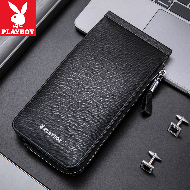 花花公子playboy卡包男青年男士钱包长款多卡位皮夹时尚休闲头层牛皮
