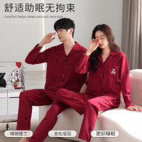 结婚睡衣新婚情侣套装棉质婚用大红色喜庆新娘陪嫁高档家居服男女 L G2404女