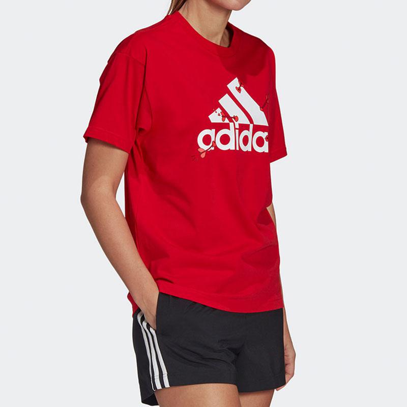 adidas阿迪达斯短袖女2021春季新款运动T恤红色圆领休闲半袖上衣GL0877图片,高清实拍大图—苏宁易购