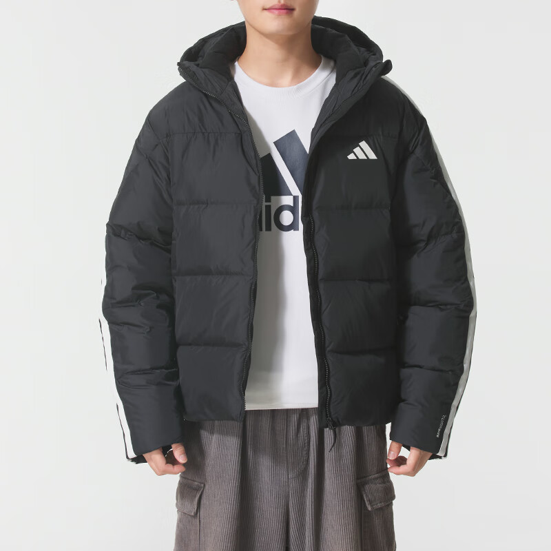 阿迪达斯 (adidas)外套男装新款运动羽绒服跑步休闲骑行防风连帽夹克KC2490 ZP KC2493/黑色 M
