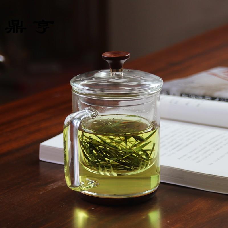 鼎亨耐热加厚玻璃杯办公室泡茶杯过滤带盖马克杯喝水杯花