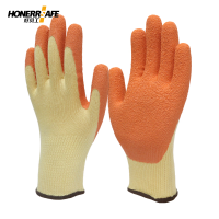 好员工 R700-C 涤棉浸胶手套 10针黄纱橘红乳胶皱纹手套 12双/打 (1打)