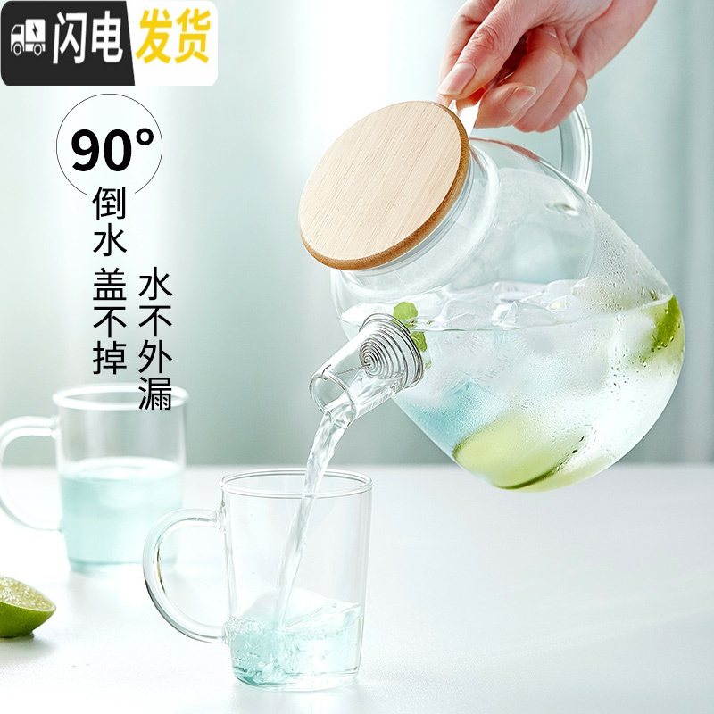 三维工匠耐热防爆玻璃水壶冷水壶家用凉水壶套装果汁壶凉水杯子花茶壶 1000+4个双层杯(260)+茶盘