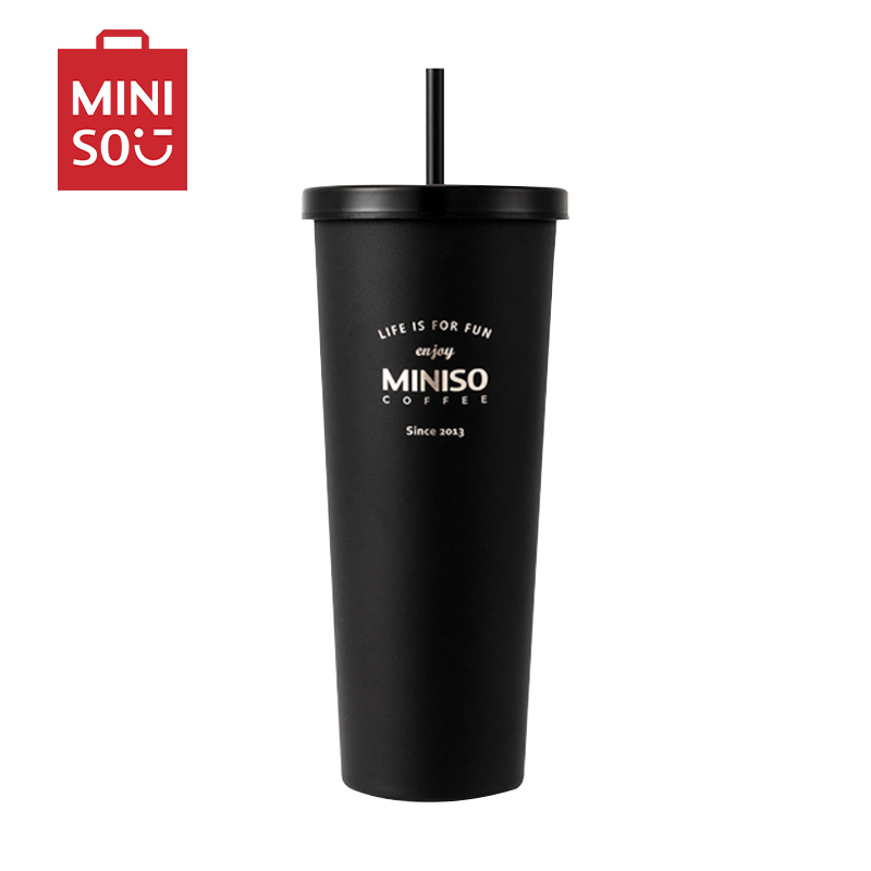 名创优品(miniso) 经典黑白系列-吸管钢杯800mL茶具(黑色)