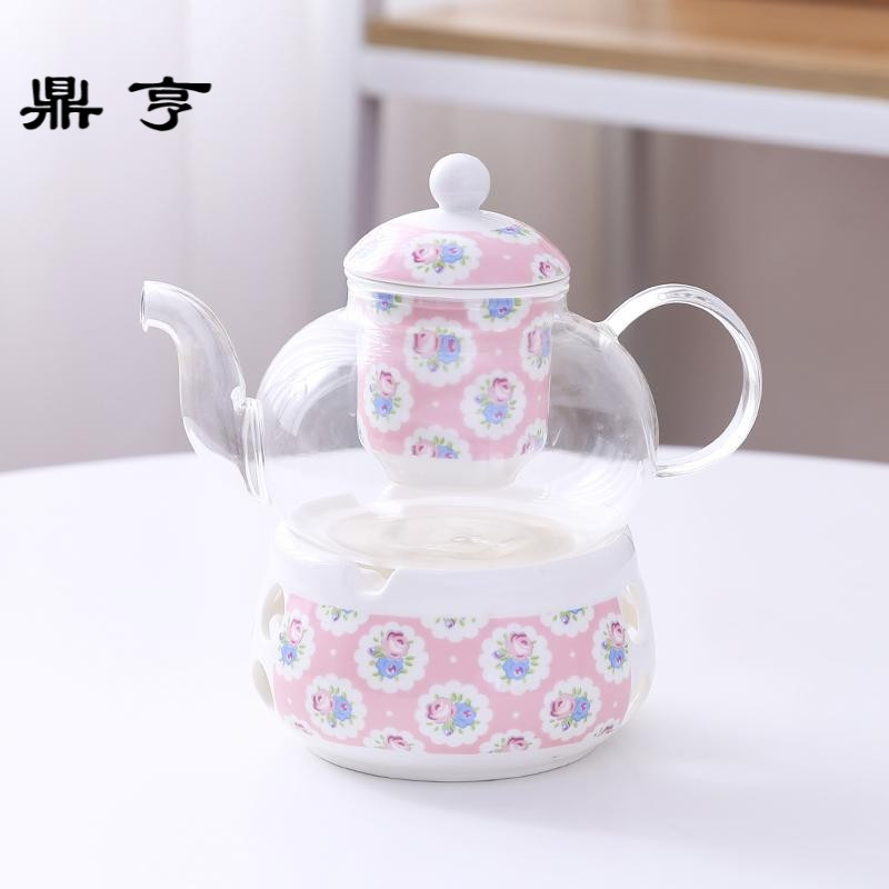 鼎亨玻璃耐热茶具花茶壶套装家用陶瓷水果茶壶花果茶杯具蜡烛加热