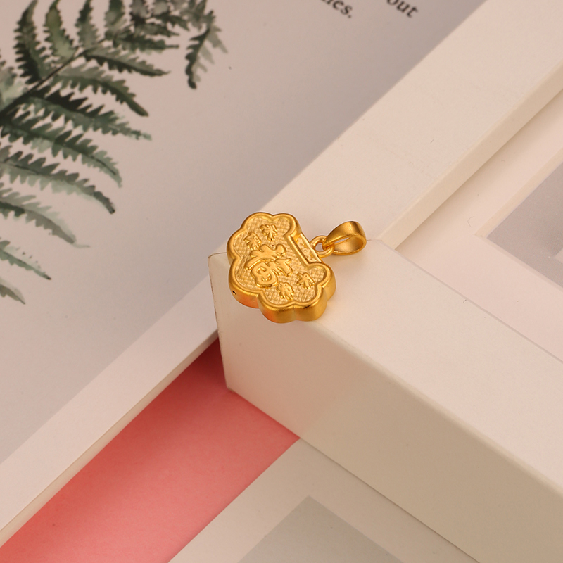 金一足金3D硬金长命富贵儿童锁包 黄金吊坠 宝宝如意锁百天/周岁礼物(定价) ACB027