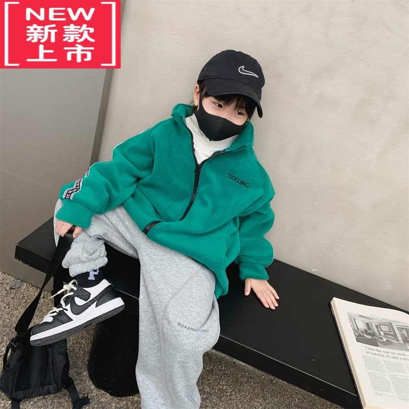 可莉允叮叮家童装男童双面摇粒绒外套儿童冬季棉衣中大童加绒开衫冬装潮棉服图片