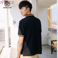 DeereJane男士短袖POLO衫夏季新款潮流简约刺绣胸章翻领撞色T恤