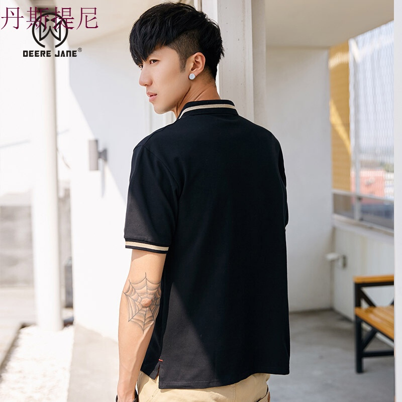 DeereJane男士短袖POLO衫夏季新款潮流简约刺绣胸章翻领撞色T恤