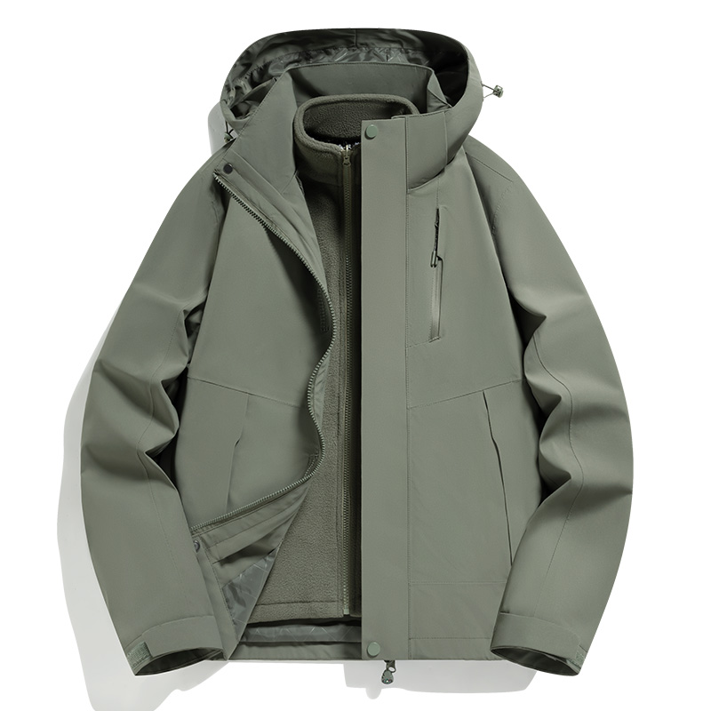 渔人船长冬季户外全热封情侣款冲锋衣防水透气防风保暖可拆卸三合一两件套 螺青绿（男女通码） XL