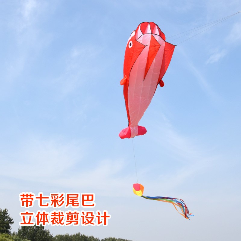 潍坊风筝新款软体鲸鱼风筝成型好飞儿童卡通易飞长尾海豚创意 三维工匠 蓝鲸鱼+200米线+轮高清大图