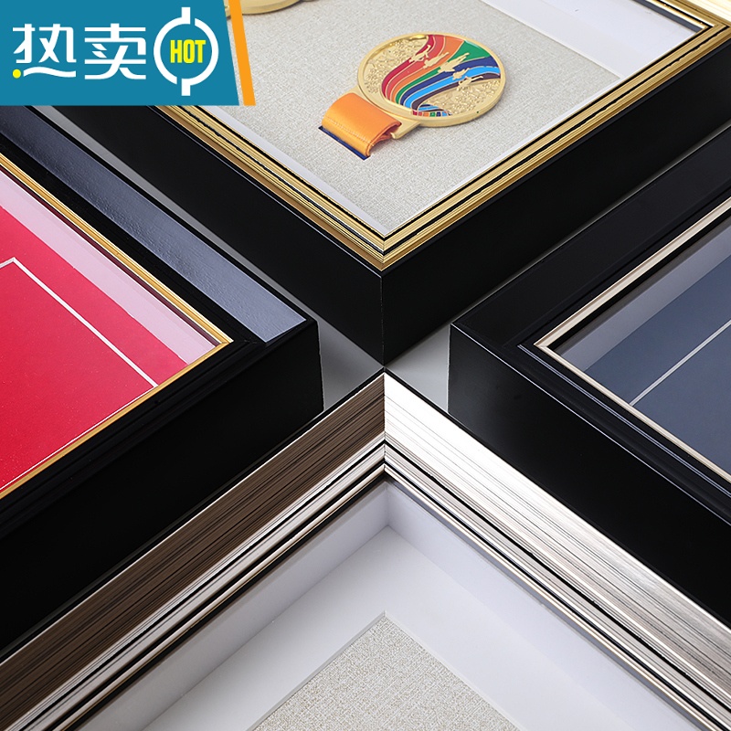 敬平奖牌收纳盒壁挂式奖章展示框立体相框纪念章收纳装裱画框挂牌定制 香槟金色-[40*40cm]放12枚 奖牌框高清大图