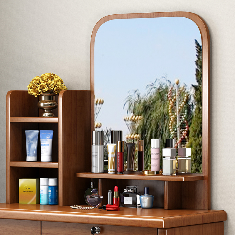 青木川 中式实木梳妆台家用卧室房间现代简约化妆台带化妆镜带锁抽屉多功能储物收纳一体成人化妆桌化妆柜高清大图