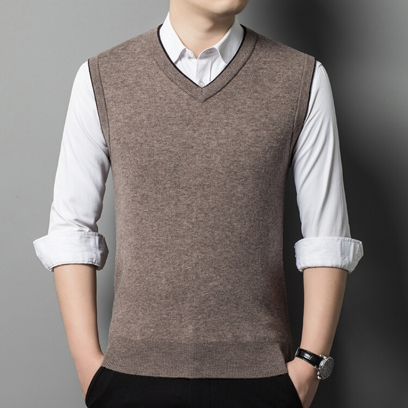 恒源祥品牌v领羊毛衫背心男士马甲全毛衣加厚大码商务绅士上衣
